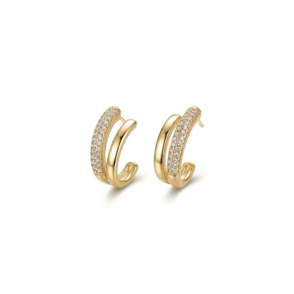 Brinco Argola Dupla com Zircônias Dourada